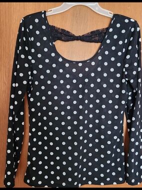 Black Polka Dot Long-Sleeve Women's Cure Top Suze S